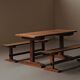 Table et paire de bancs en pin massif – France, vers 1970