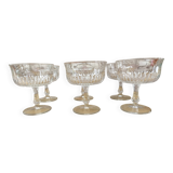 Set of 6 vintage champagne glasses in chiseled glass with flared drinking rim
