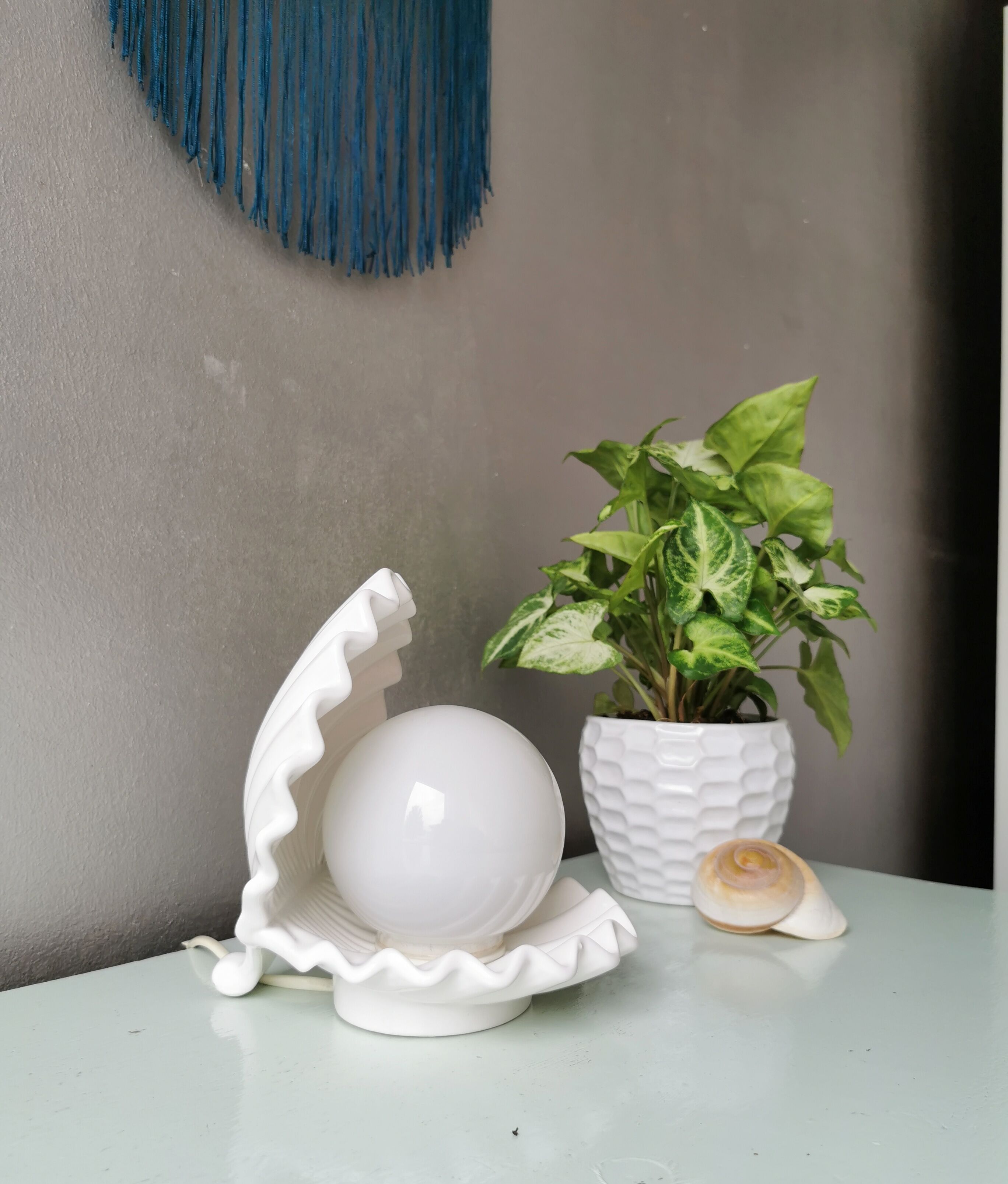 Huître de lampe de table en céramique de cru avec la perle, années quatre-vingt