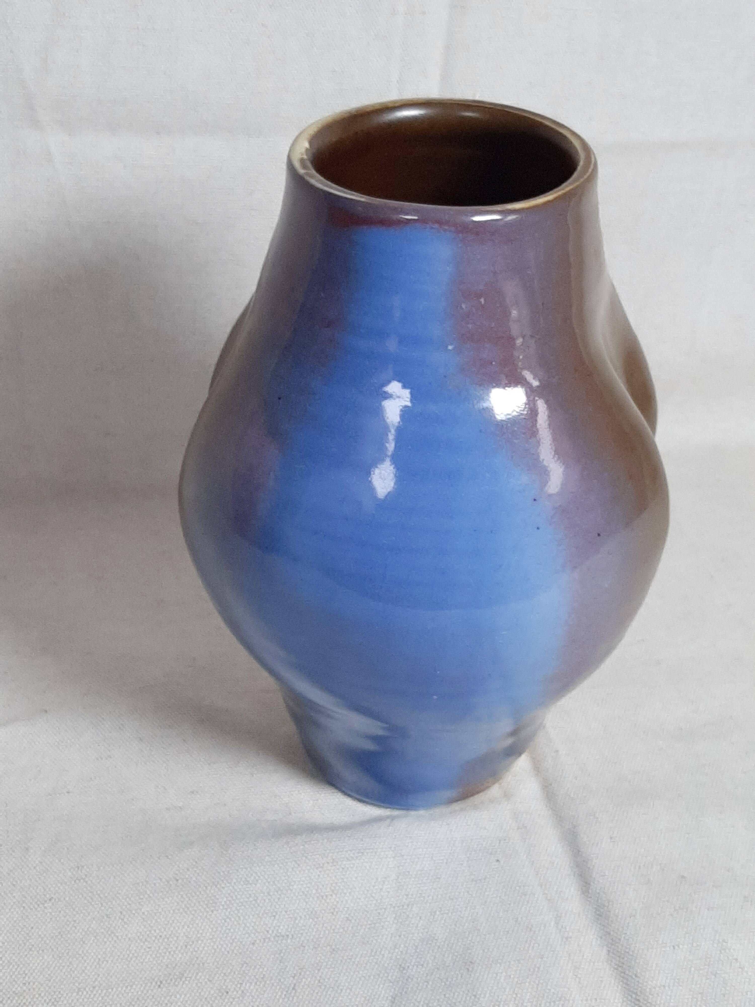 Blue and brown ceramic vase from the 1980s.