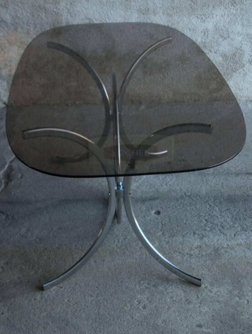 Vintage Italian glass and metal table 1970