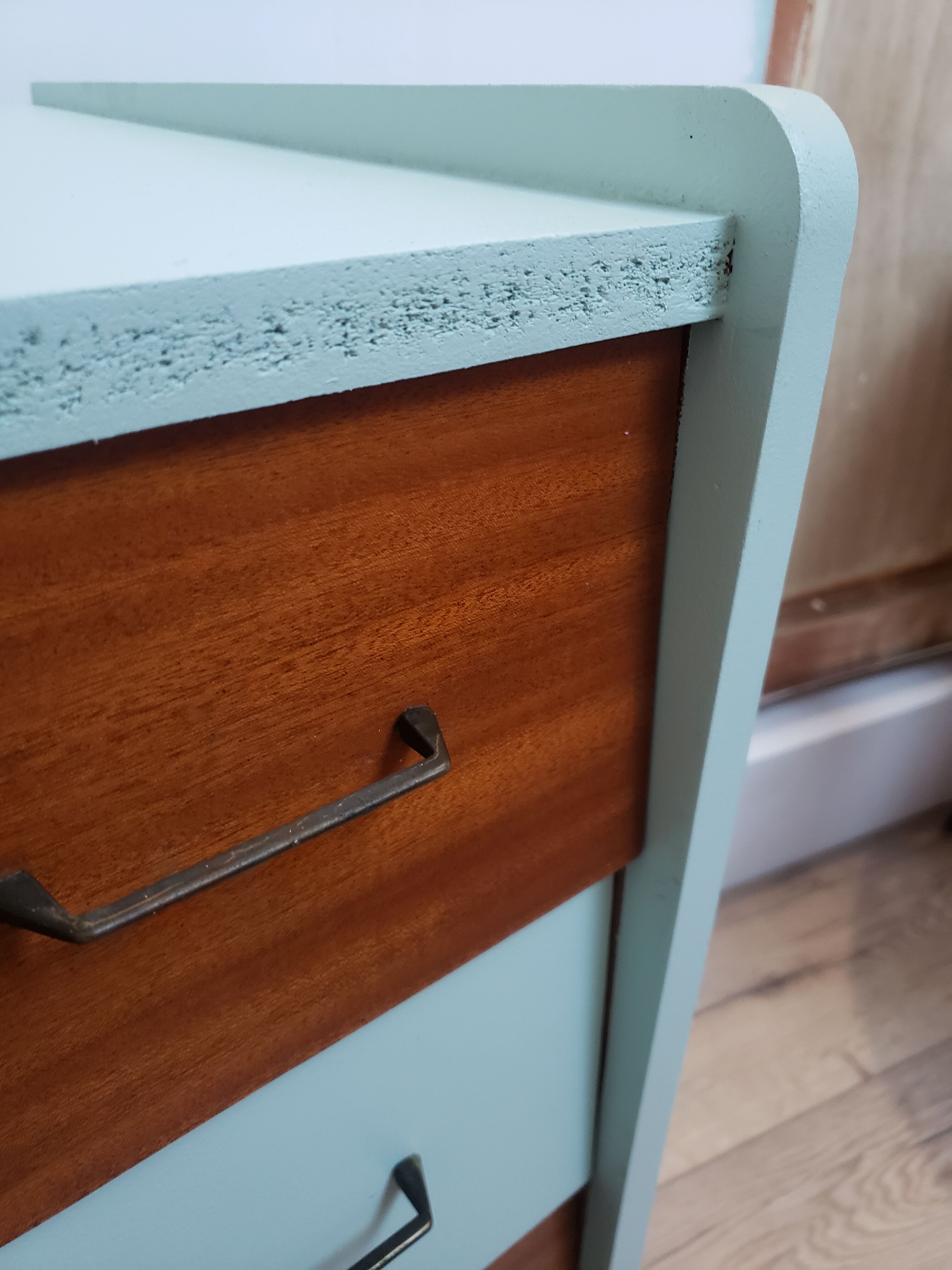 Vintage wood and blue chest of drawers