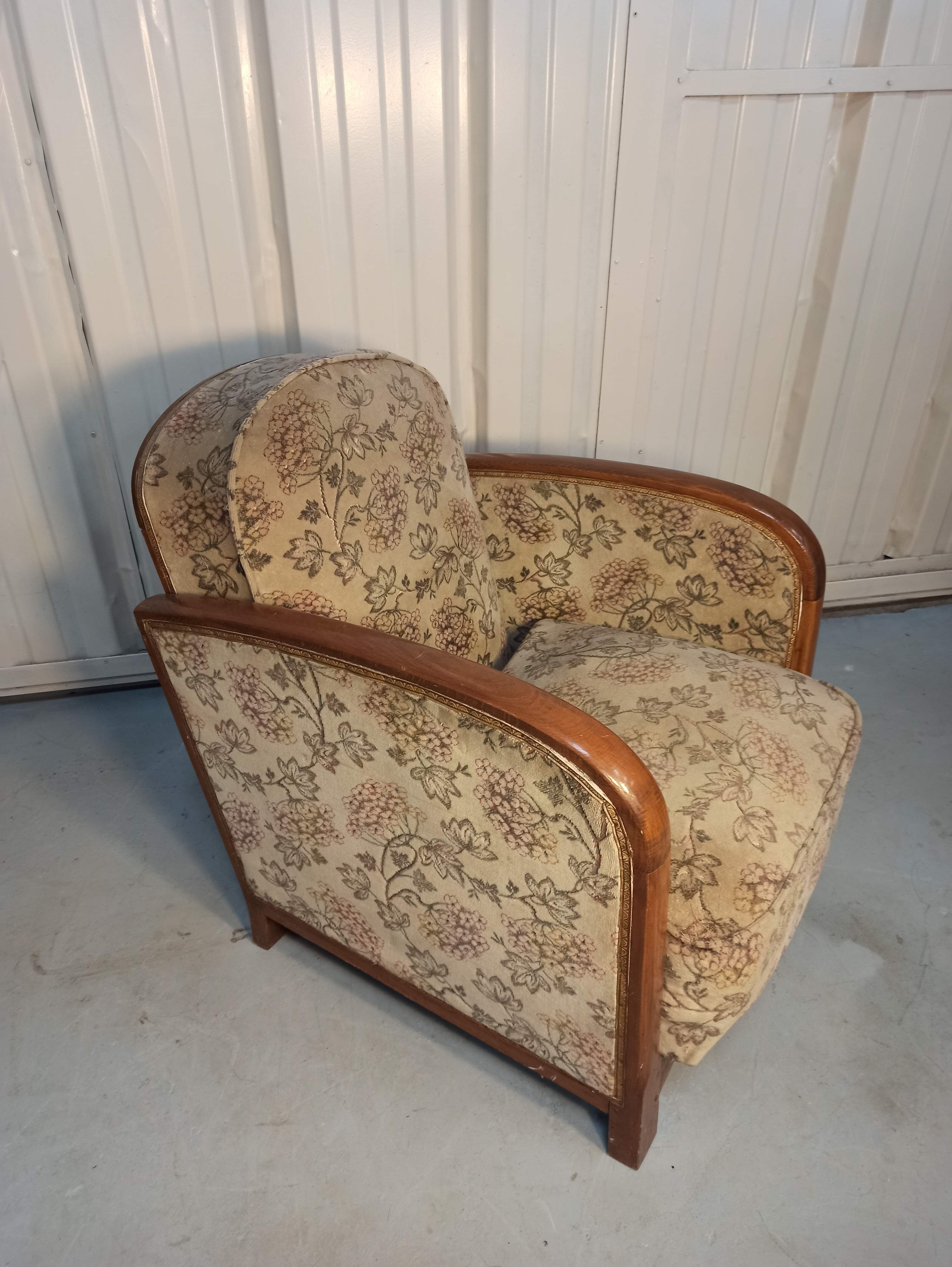 Art Deco armchair with system - original floral velvet fabric