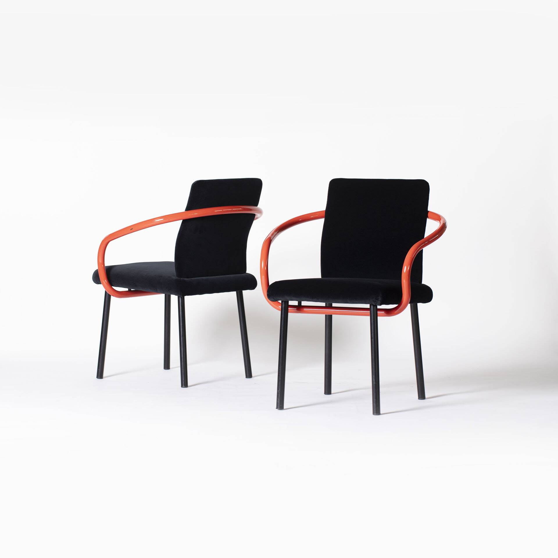 Ettore Sottsass Memphis Mandarin Chair for Knoll reupholstered in cotton velvet
