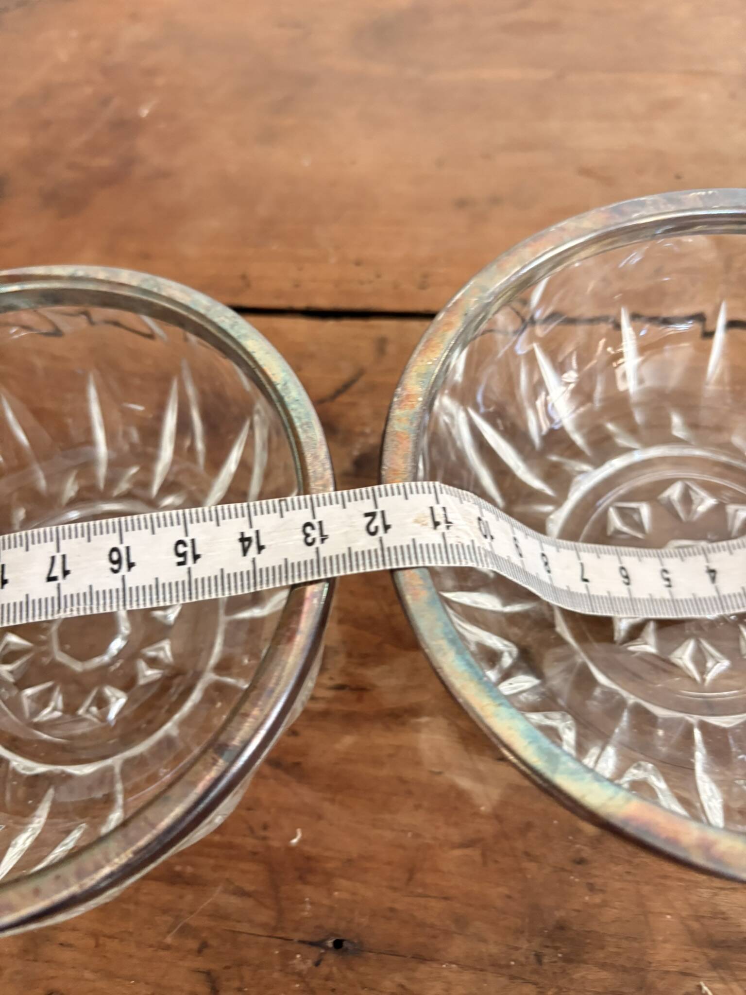 Pair of Cup Bowls Ramekin Silver-Plated Italy Cut Glass