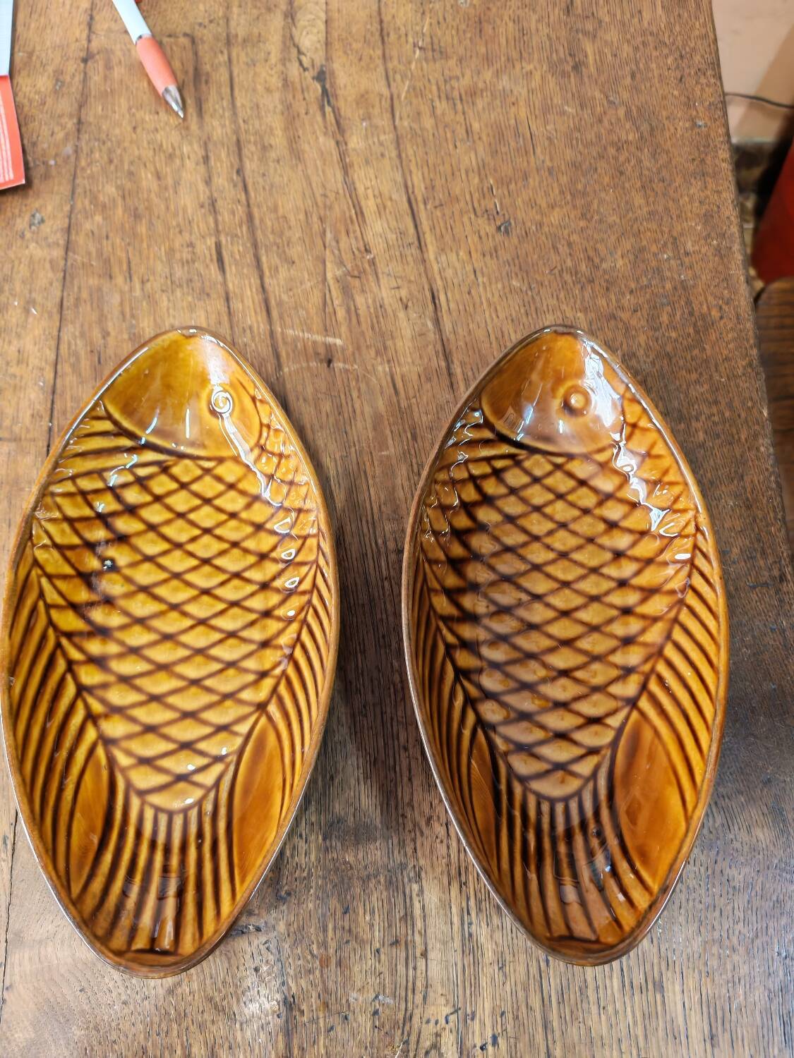 Pair of vintage Polish ceramic fish platters