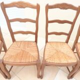 8 Straw chairs with high backs in solid wood