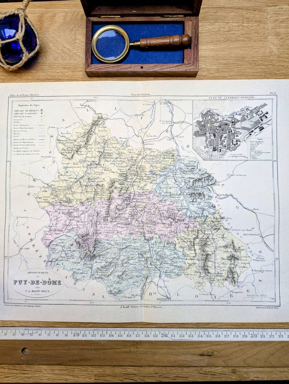 Puy-De-Dôme, carte ancienne, imprimée en 1883.