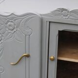 Renovated vintage low sideboard - Unique piece of furniture with floral moldings