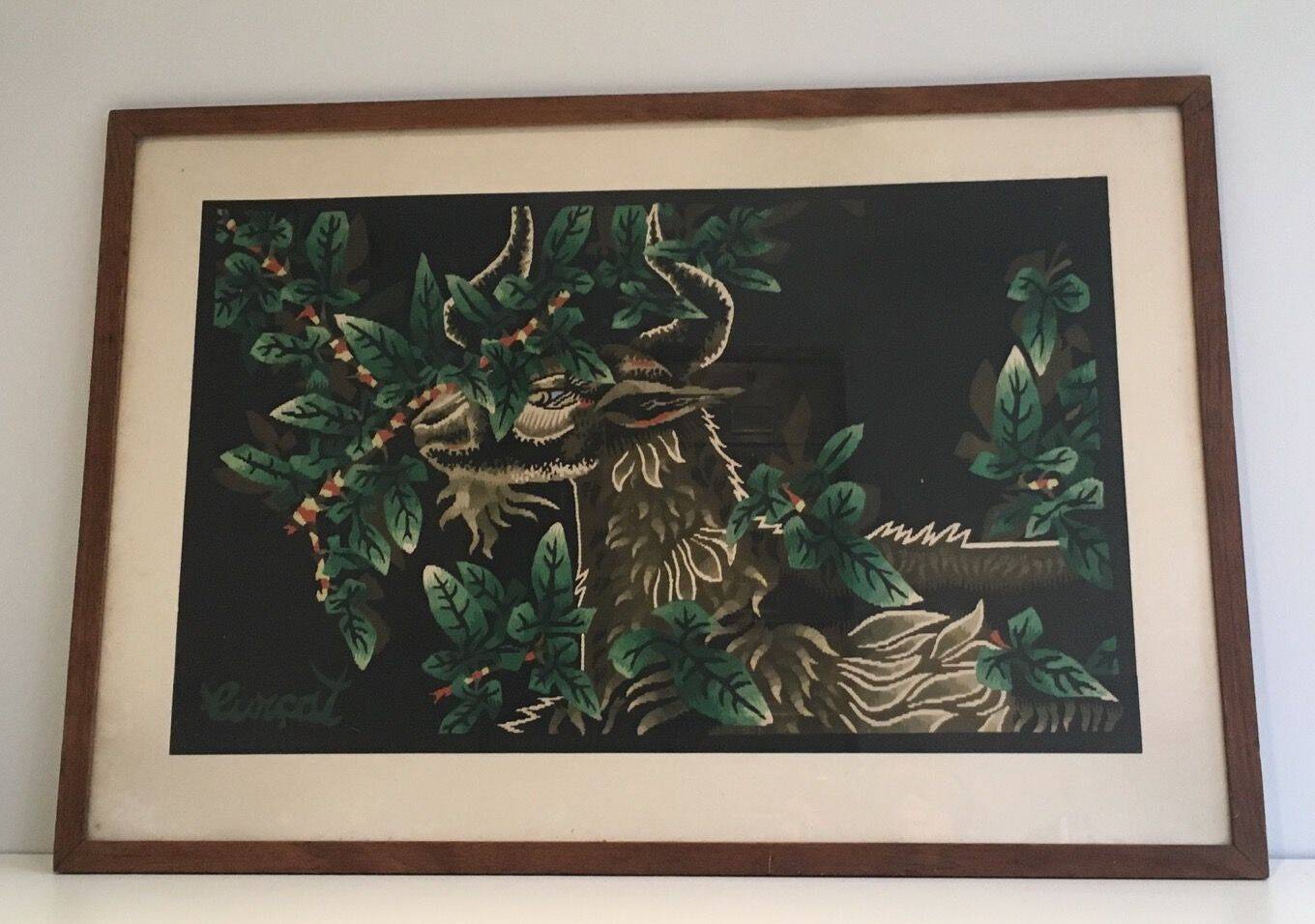 Print depicting a ram. French work signed by Jean Lurçat. Around 1970.