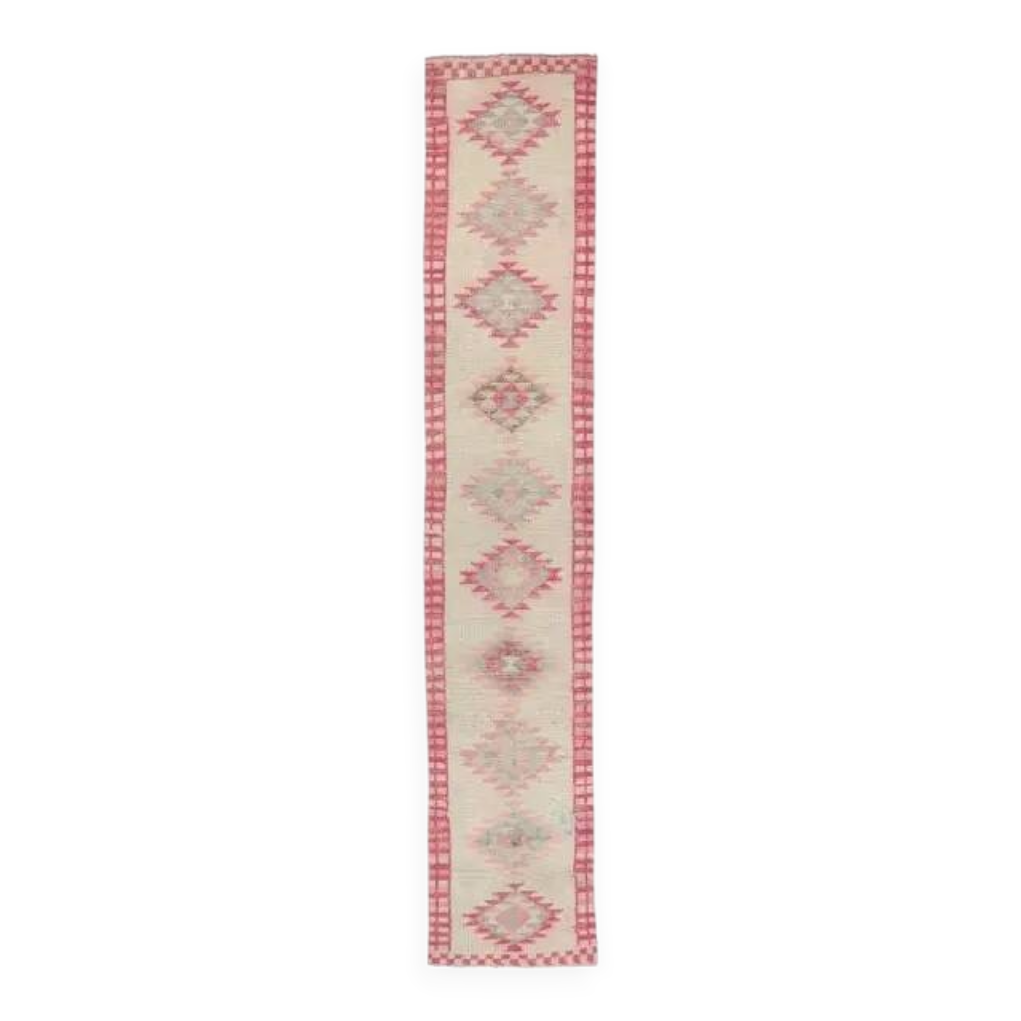 Tapis vintage rose nouée à la main 74x391