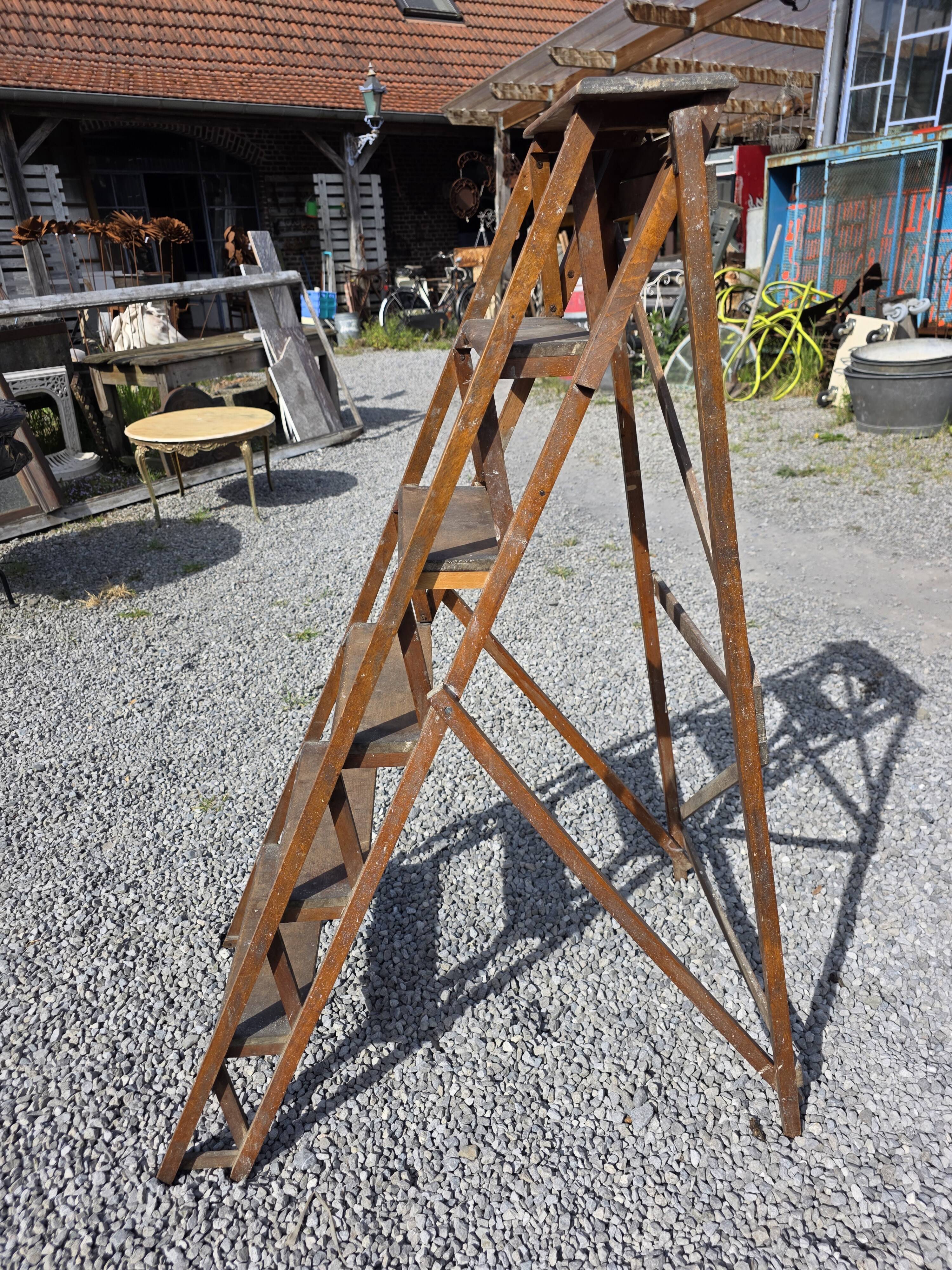 Old wooden step ladder with 6 steps