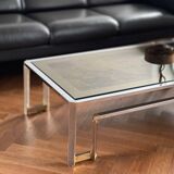 Table basse miroir fumé marbré vintage 1970s