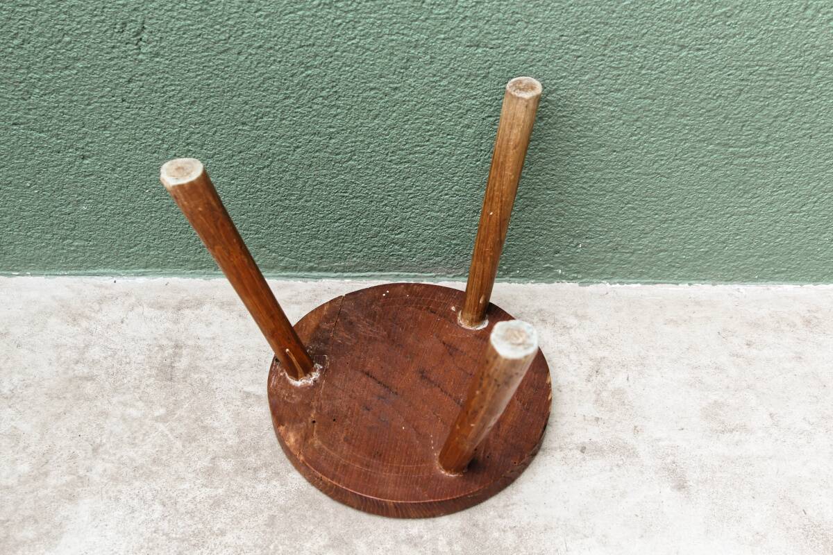 Circular tripod stool, solid wood