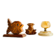 Trio of vintage wood and onyx candle holders