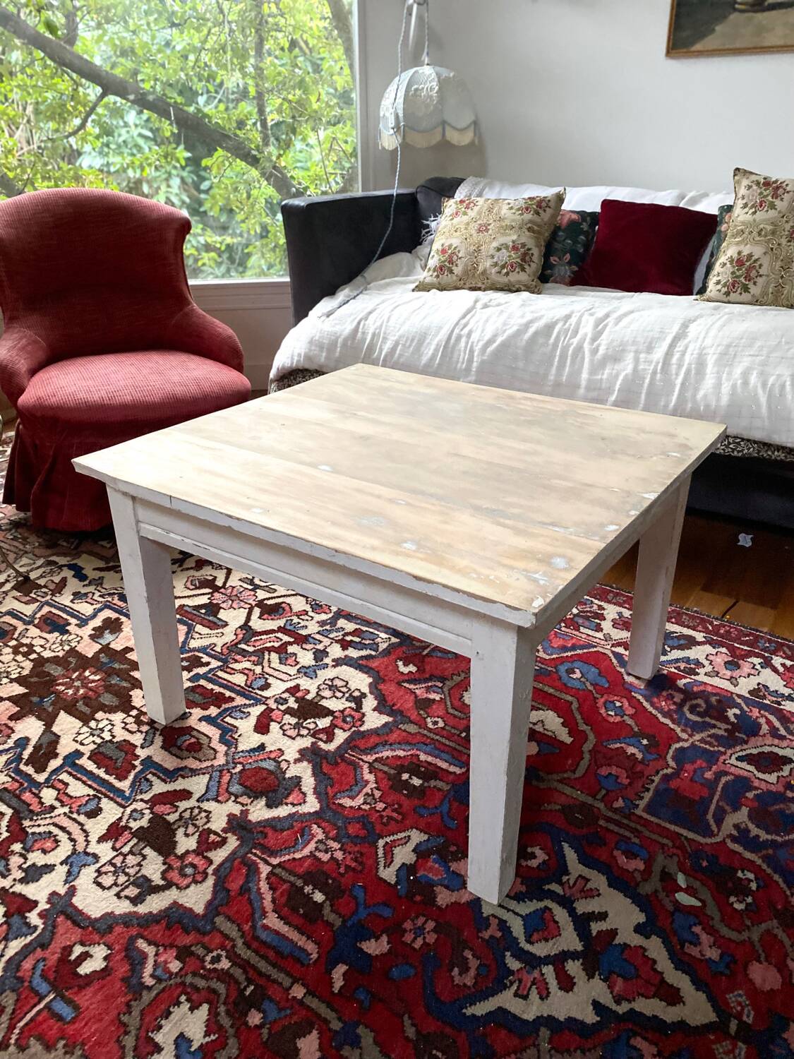 Farmhouse coffee table in antique weathered wood