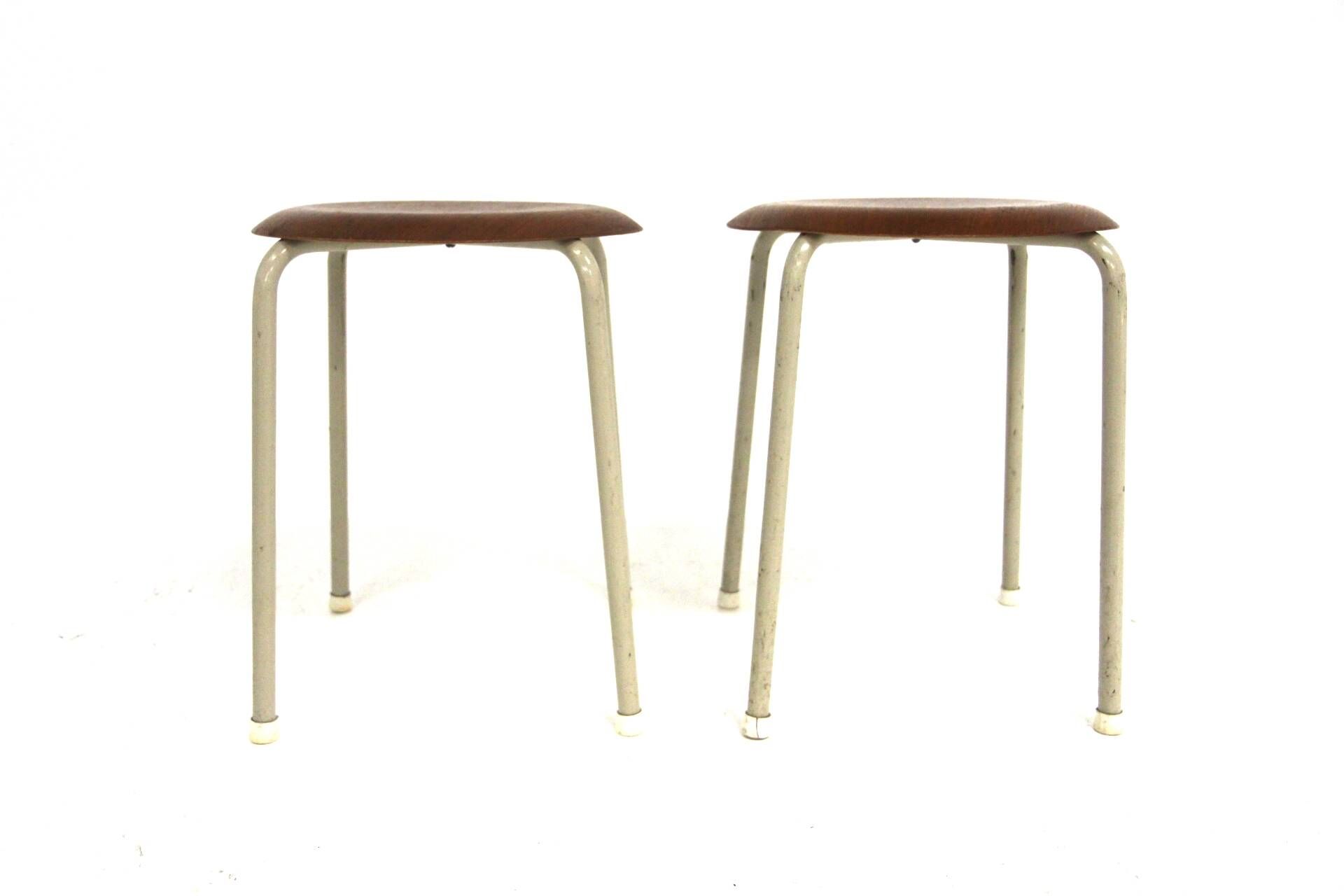 Set of 2 teak and metal stools, Sweden, 1960.