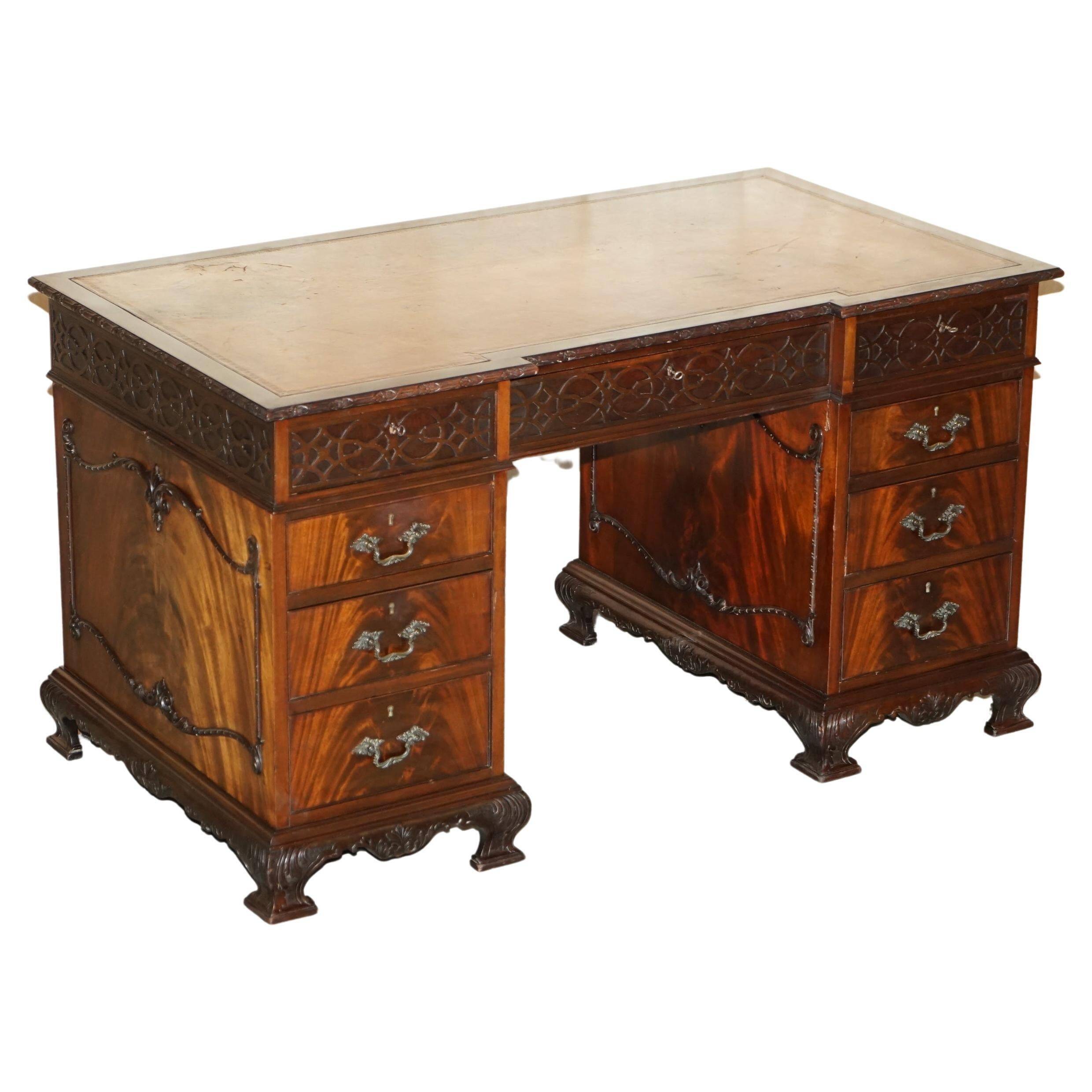 Thomas Chippendale Revival desk with a leather top