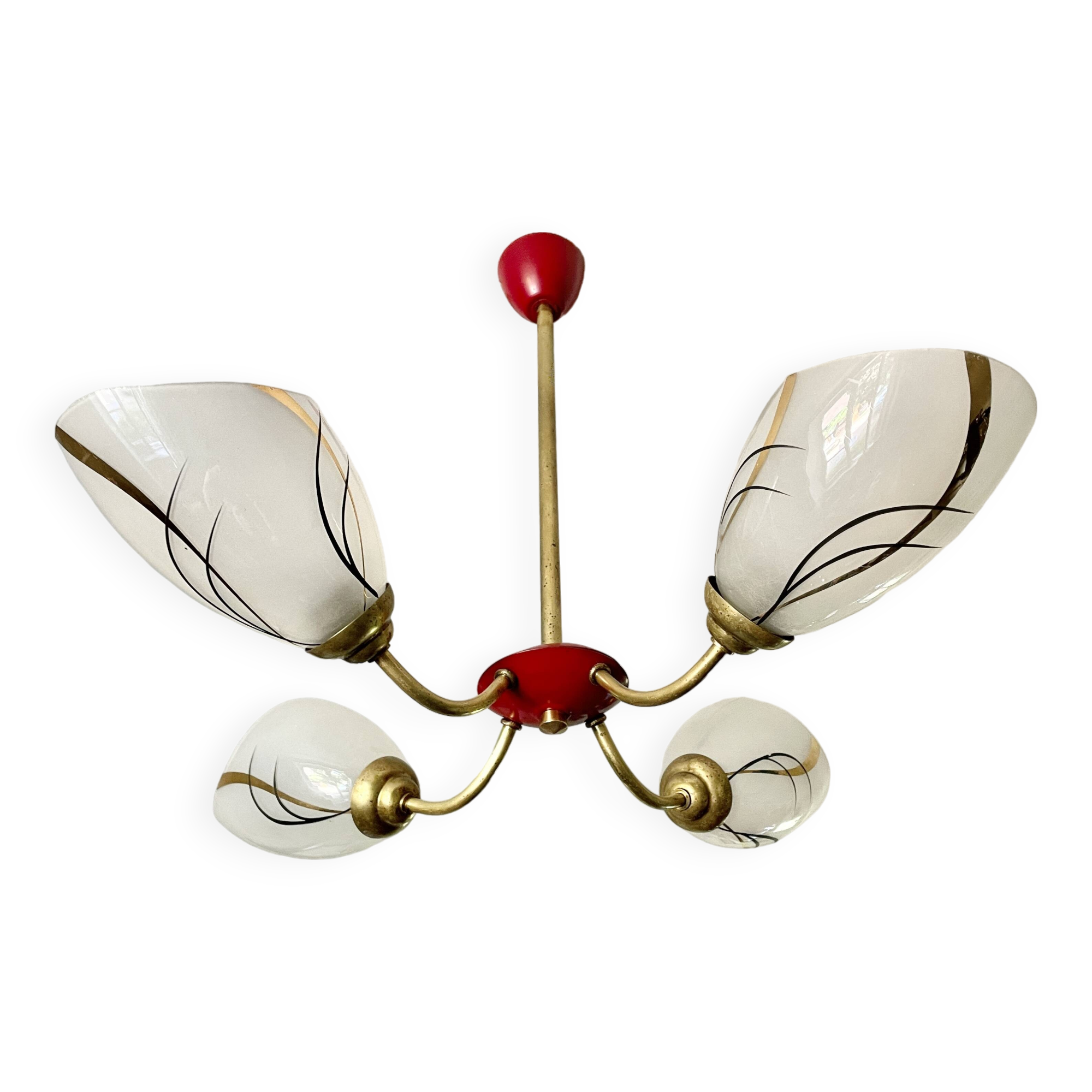 1960s red and gold 4-light chandelier
