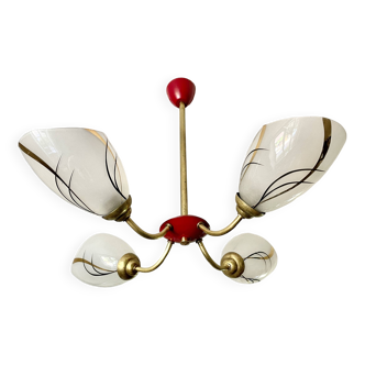 1960s red and gold 4-light chandelier