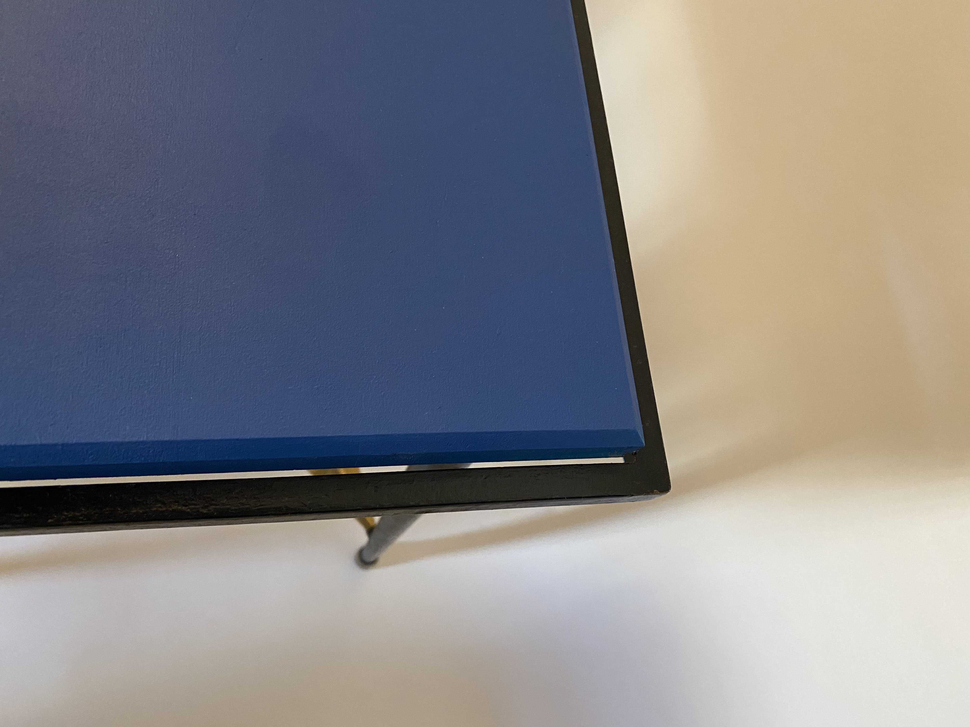 Art Deco wrought iron side table with brass arrow decoration, 1940s