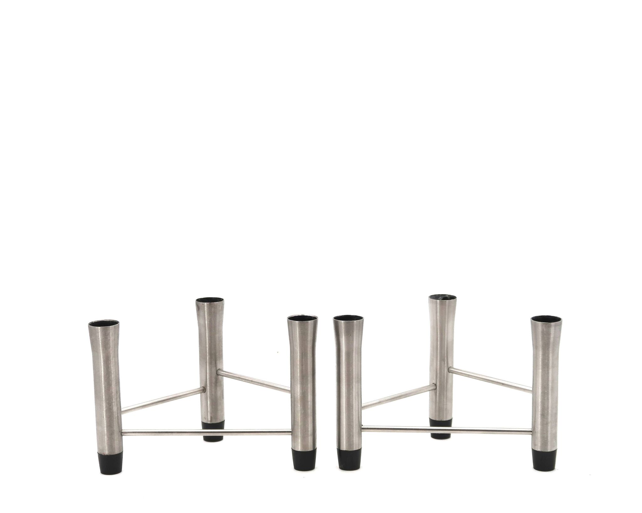 Pair of brushed steel tripod candlesticks, 1970s