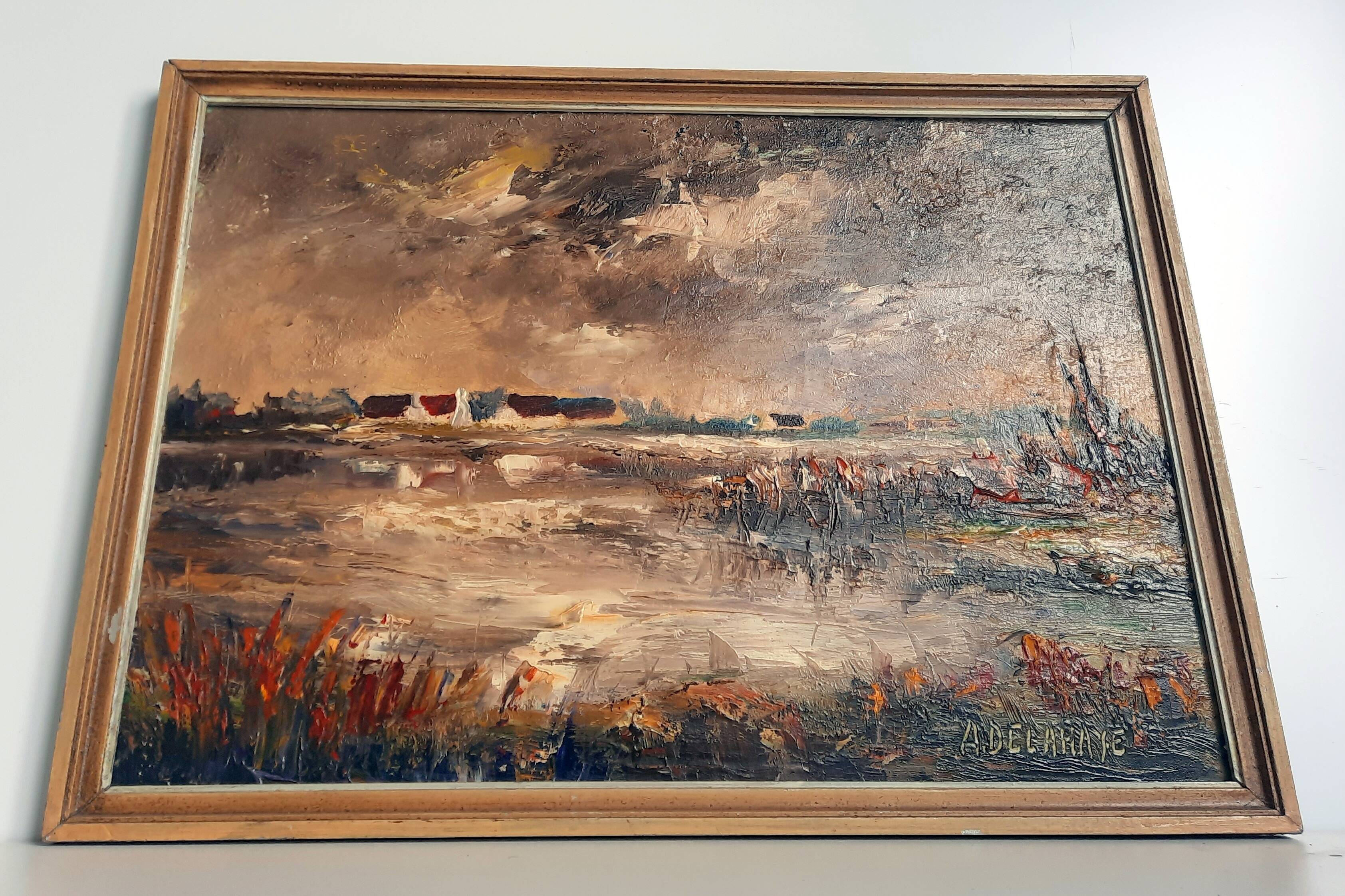 Oil painting on wood - A. Delahaye - Aspect of rural France - Hand signed and on the back - 1930