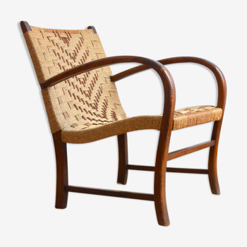 Armchair in rope and wood Vroom & dressman 1960s