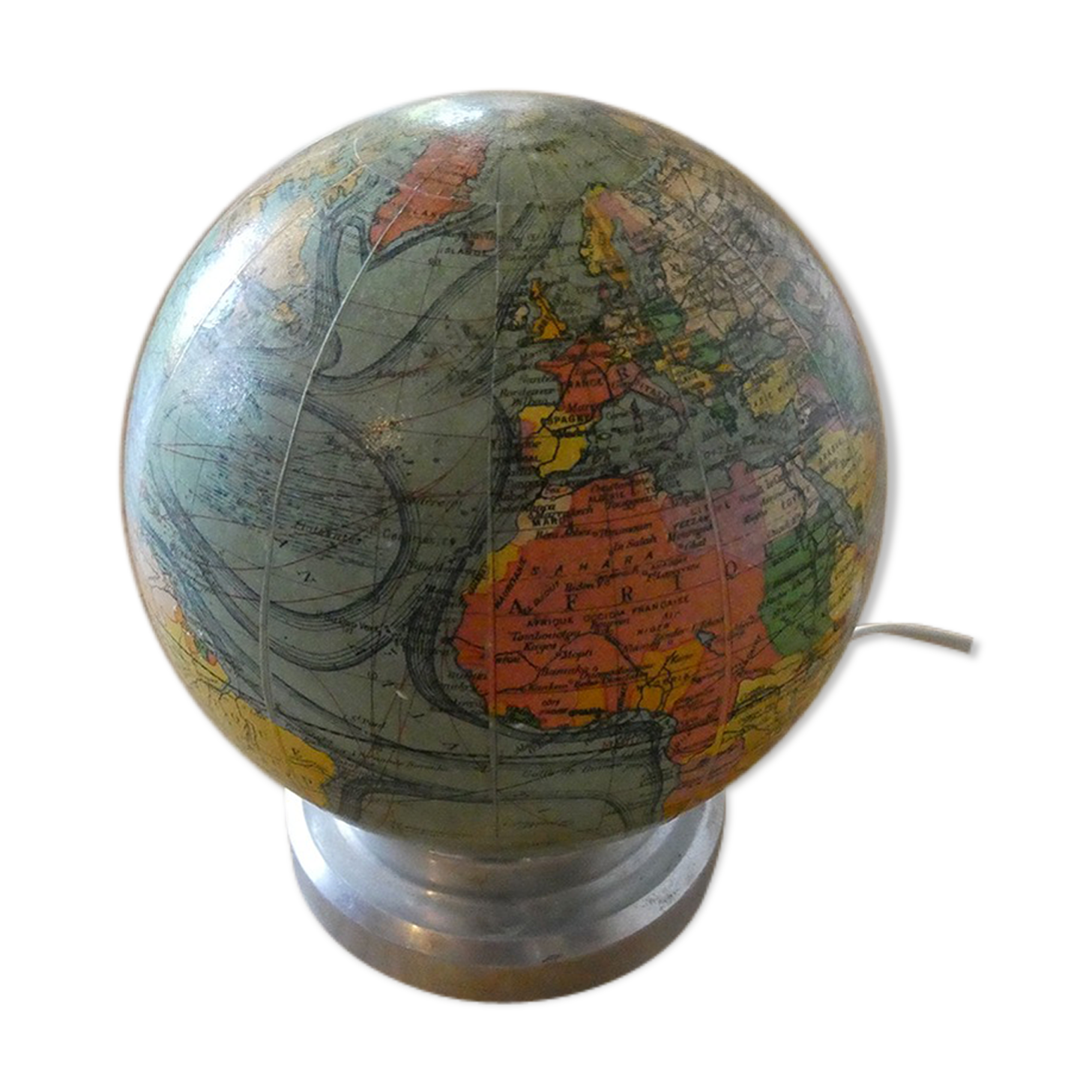 Light earth globe in vintage J-Forest glass from the 1940s