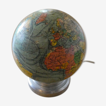 Globe terrestre lumineux en verre J-Forest vintage des années 1940