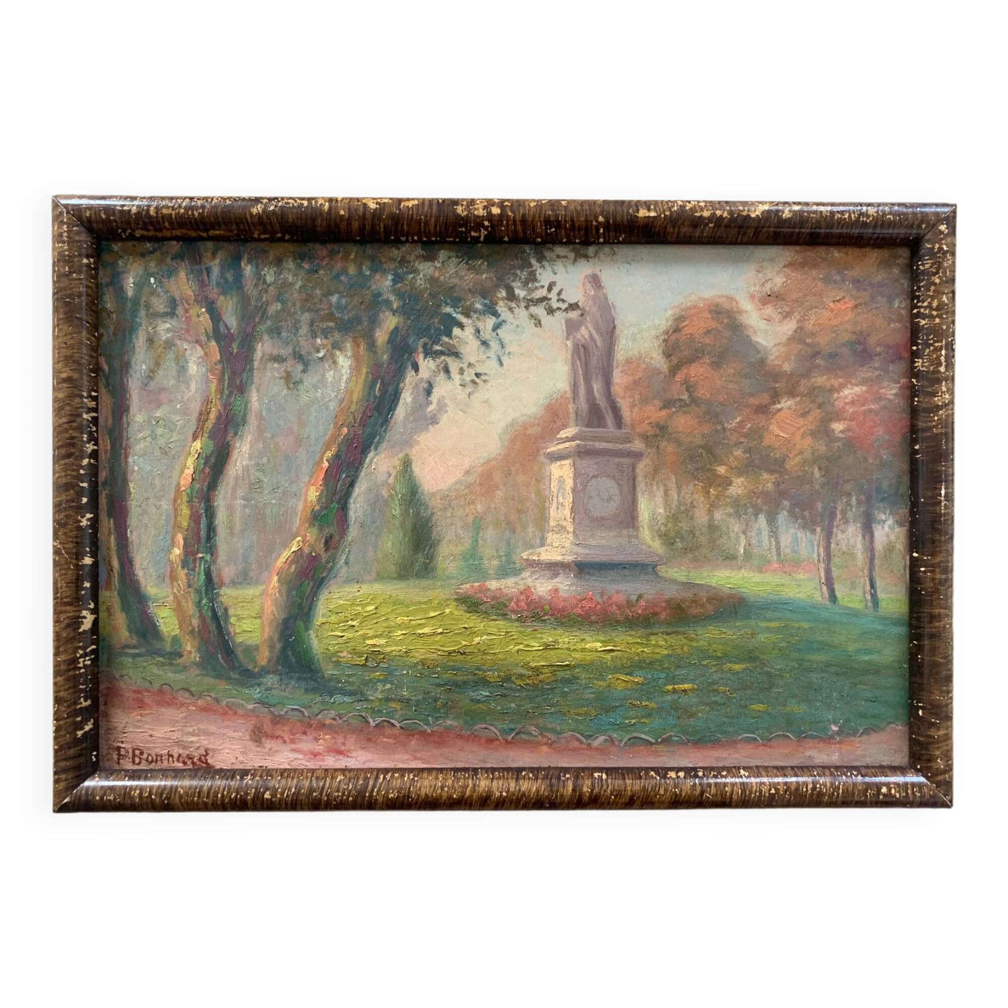 Old painting, oil on cardboard signed