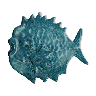 Coupelle, vide poche "fat lava" en forme de poisson bleu céruléen, 28 cm