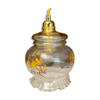 Baladeuse globe vintage en verre motifs fleurs