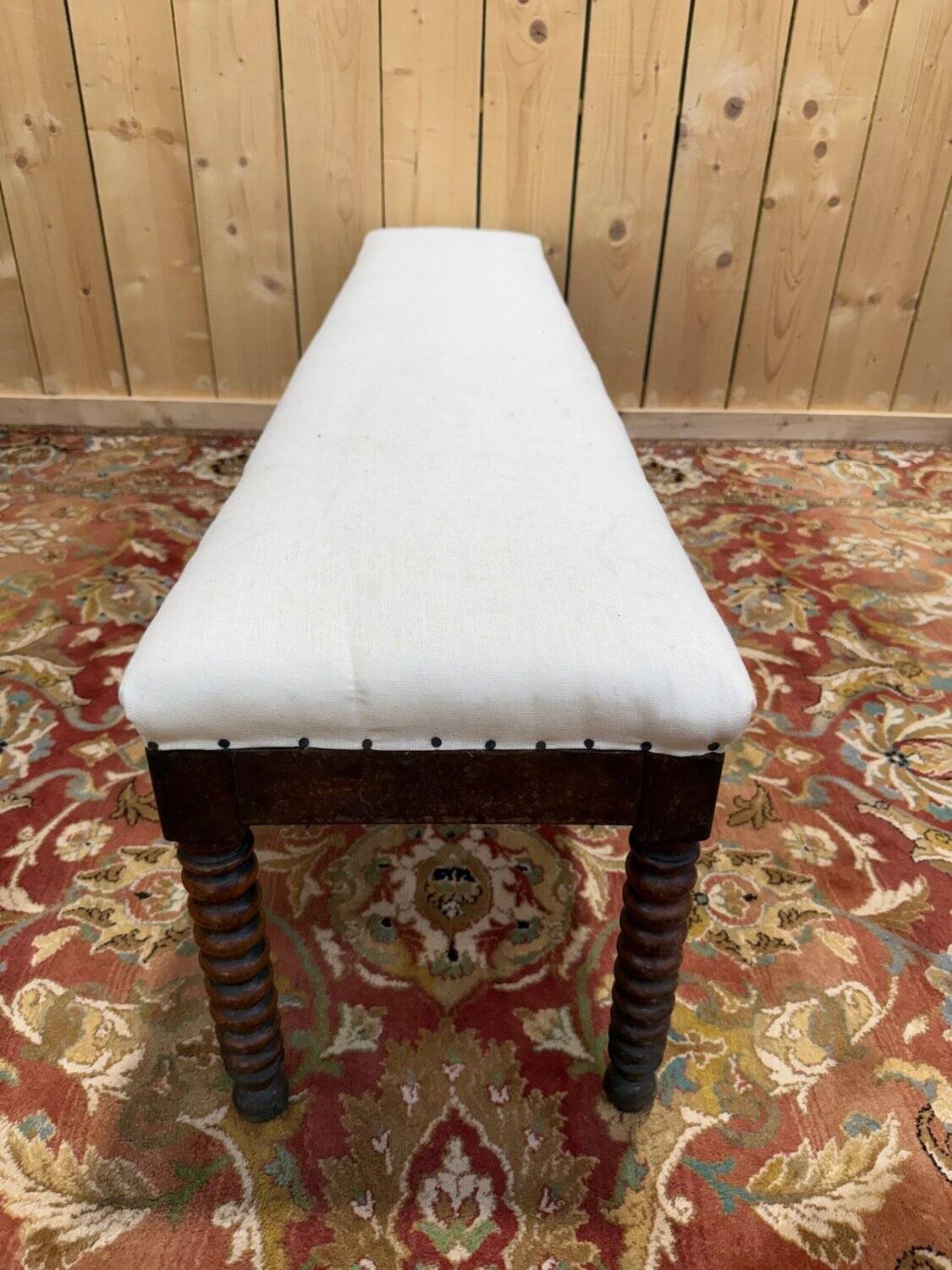 Long office bench – Louis XIII style – Turned legs in a beaded design – Wood ma