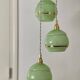 Vintage art deco triple globe pendant light in mint and gold glass