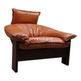 Vintage tripod lounge chair in leather, rattan and oak, Netherlands
