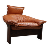 Vintage tripod lounge chair in leather, rattan and oak, Netherlands