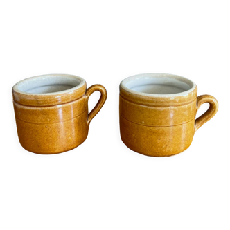 Set of 2 stoneware pots with handle