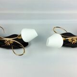 Arlus black and brass opaline sconces 1960