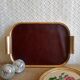Plateau rectangulaire simili cuir bordeaux et métal doré vintage