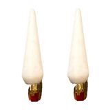 Stil Novo Opaline Glass and Brass Sconces, 1950s, Italy - Set of 2