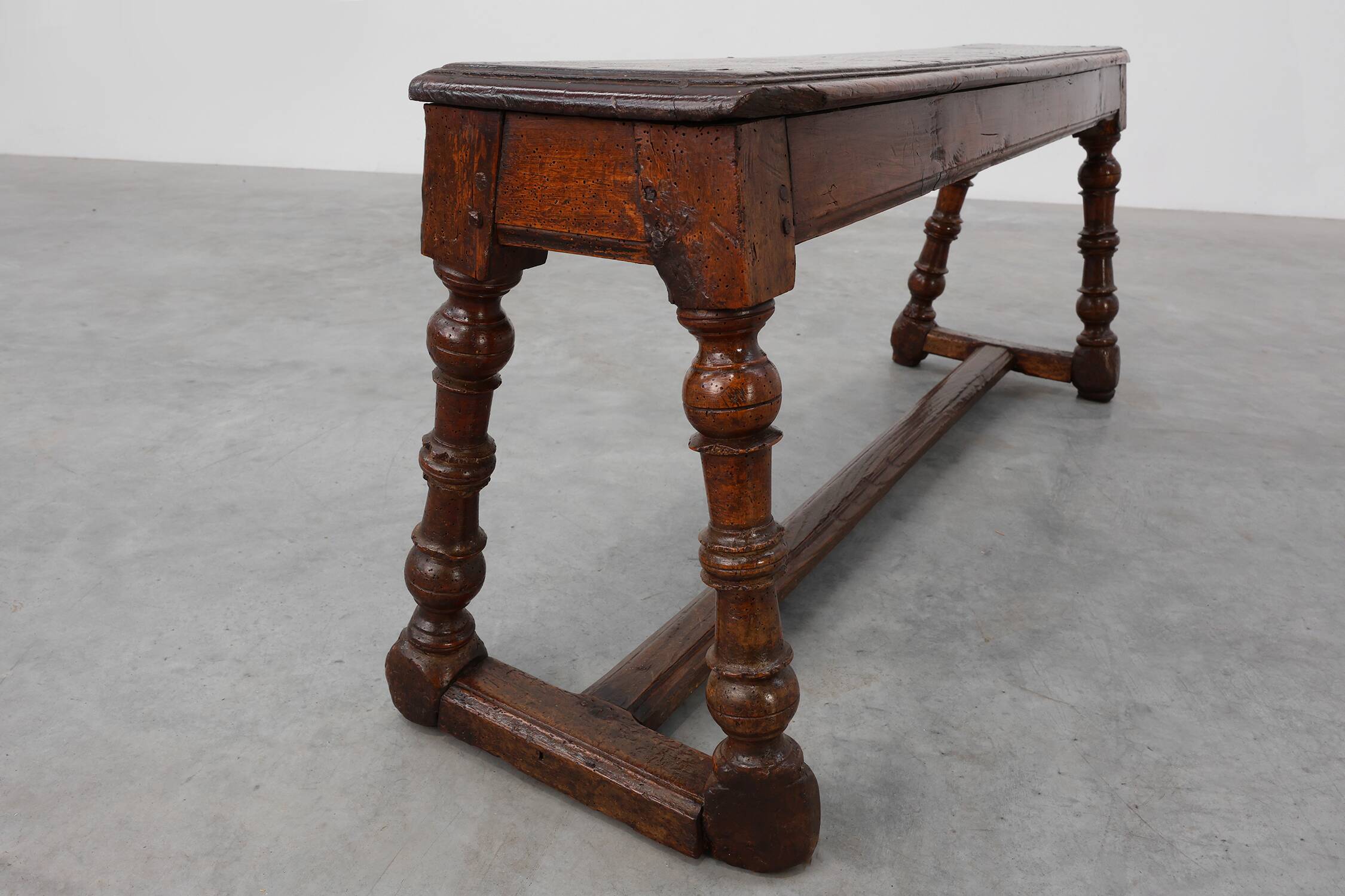 Antique English oak farmhouse bench, UK ca. 1850
