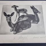 Planche illustrée, Études de Daims noirs, Signée André Margat, 1930-1950