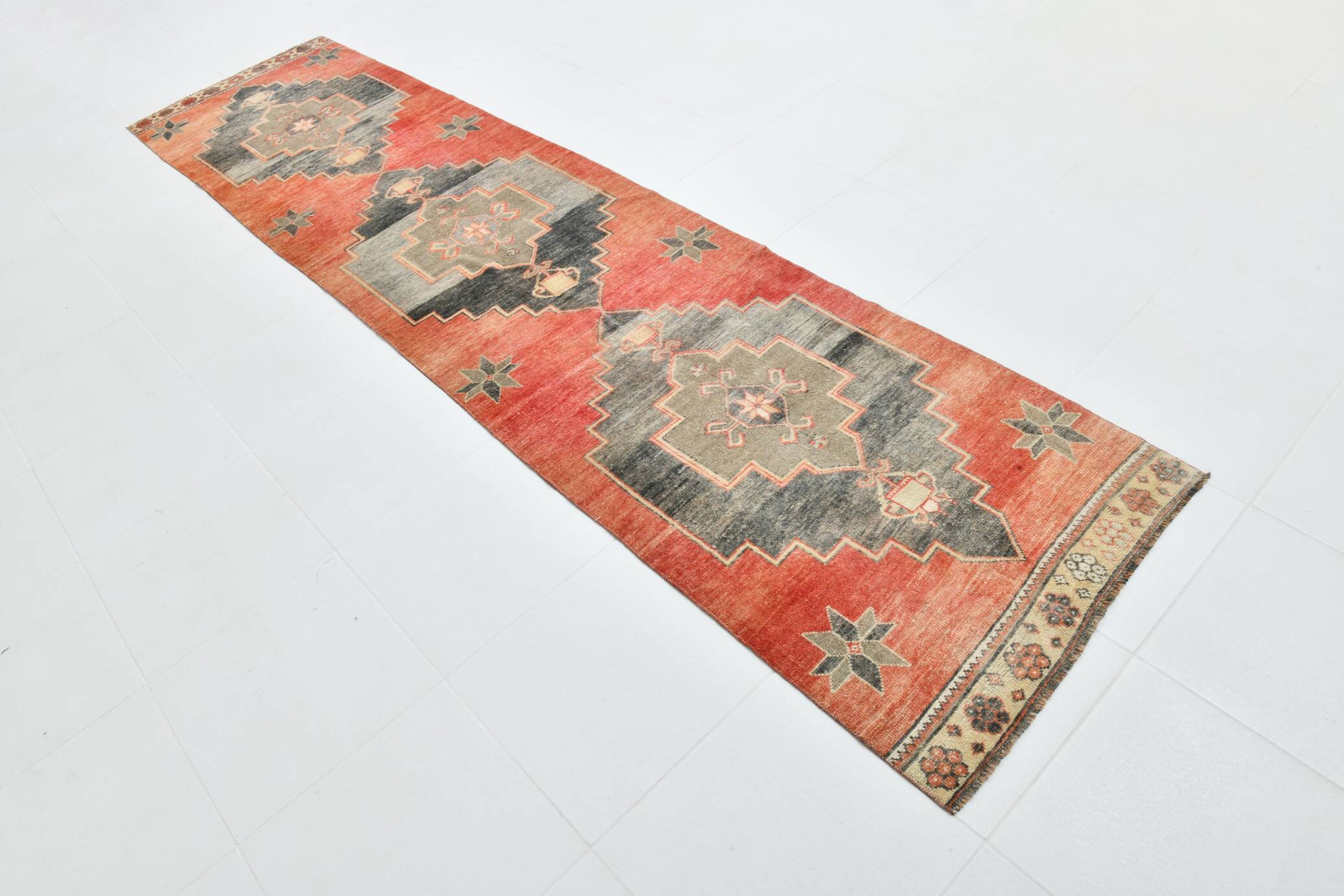 3x12 Turkish Vintage Runner, Boho Hallway Rug, 83x350 Cm