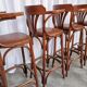 Set of 4 Vintage Bentwood Bar Stools, Brown Leather Seat, Nailhead Trim