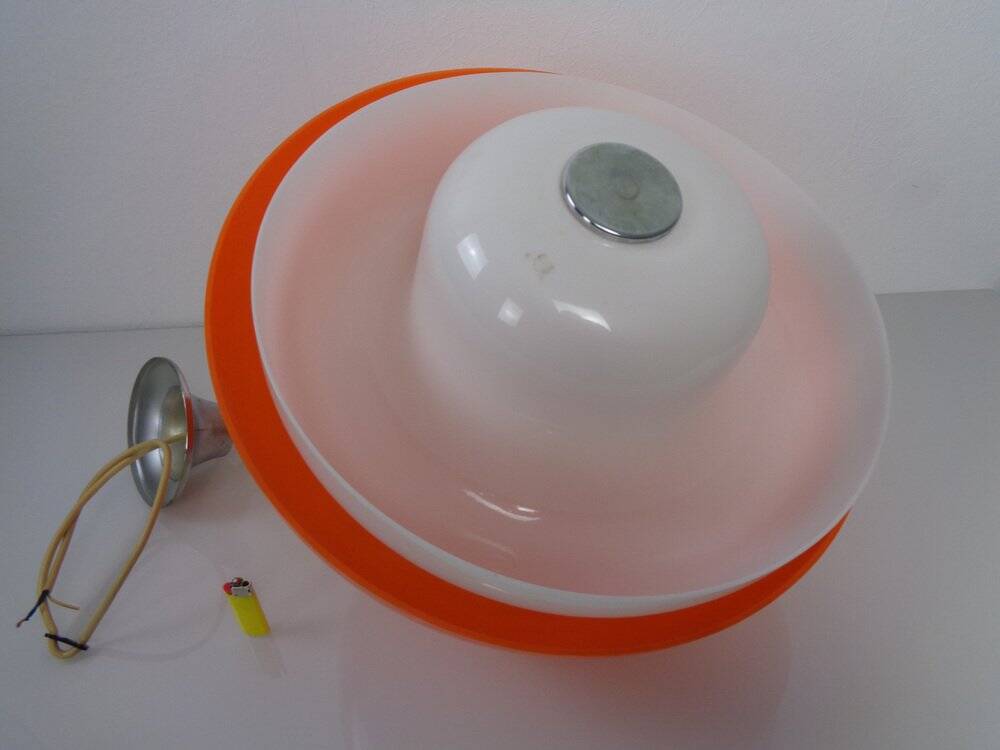Space Age Orange & White Ceiling Lamp, Italy, 1970s