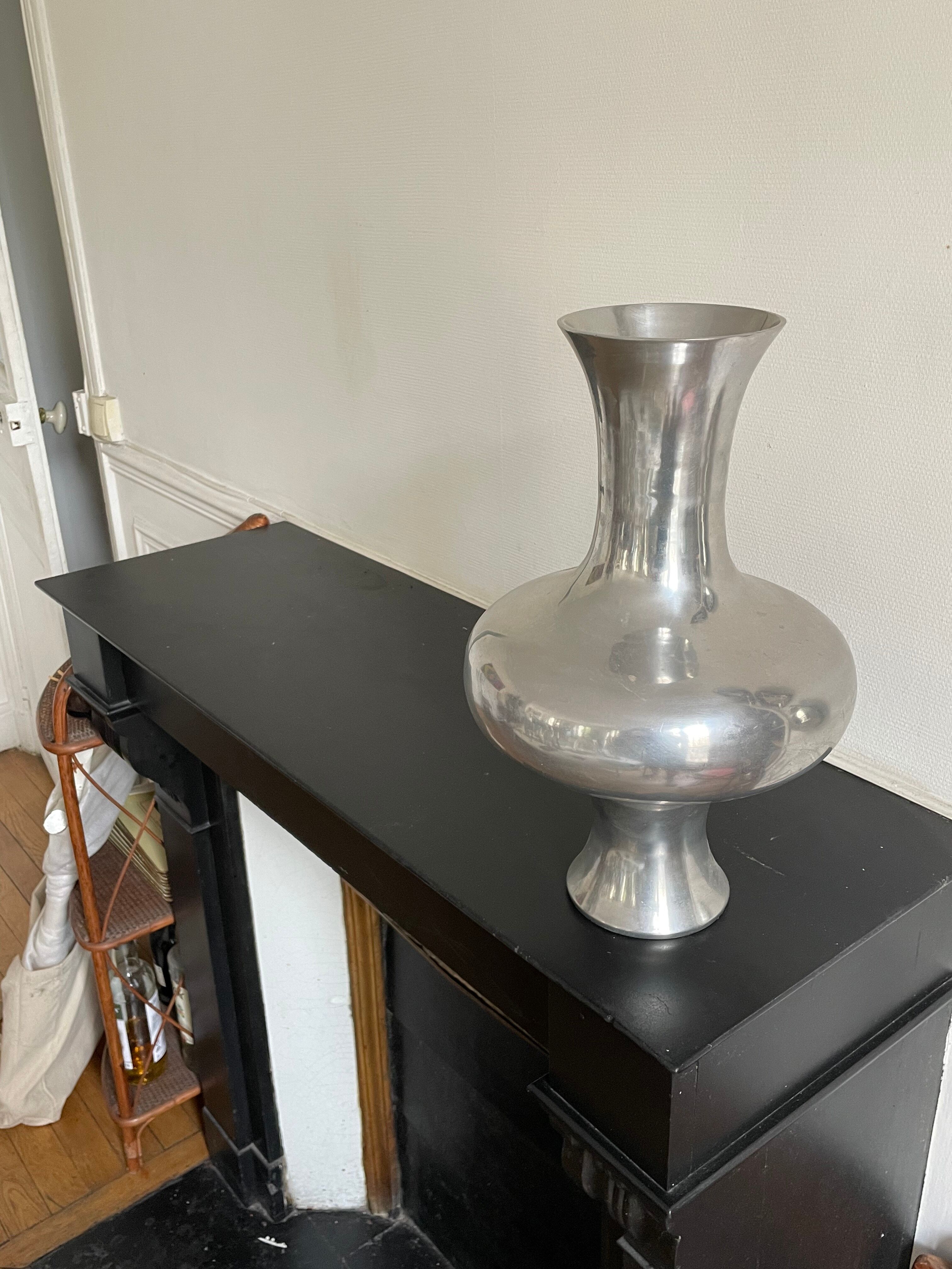 Large space age stainless steel vase, vintage seventies design 1970