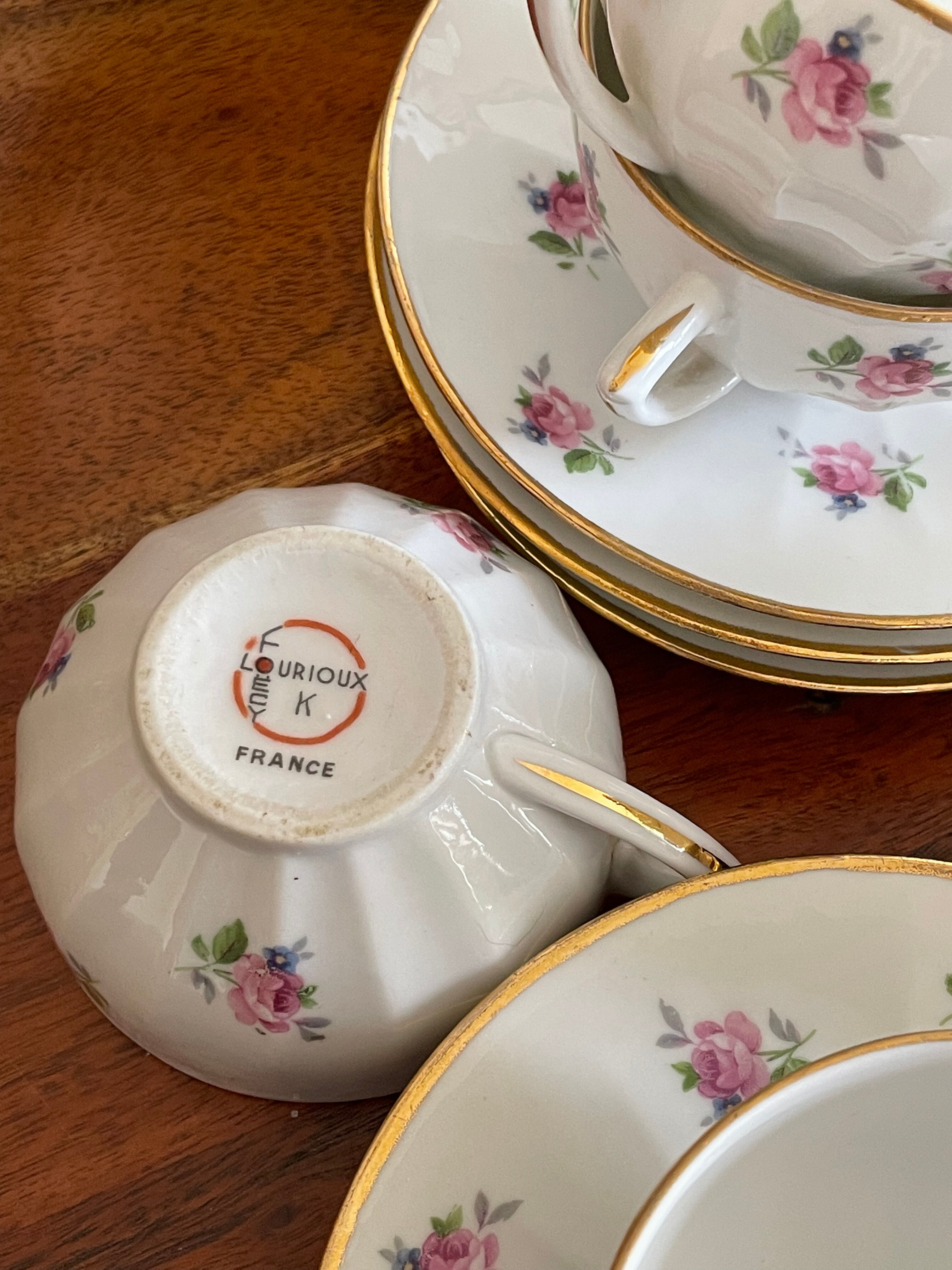 Lorioux Porcelain mocha service France small roses