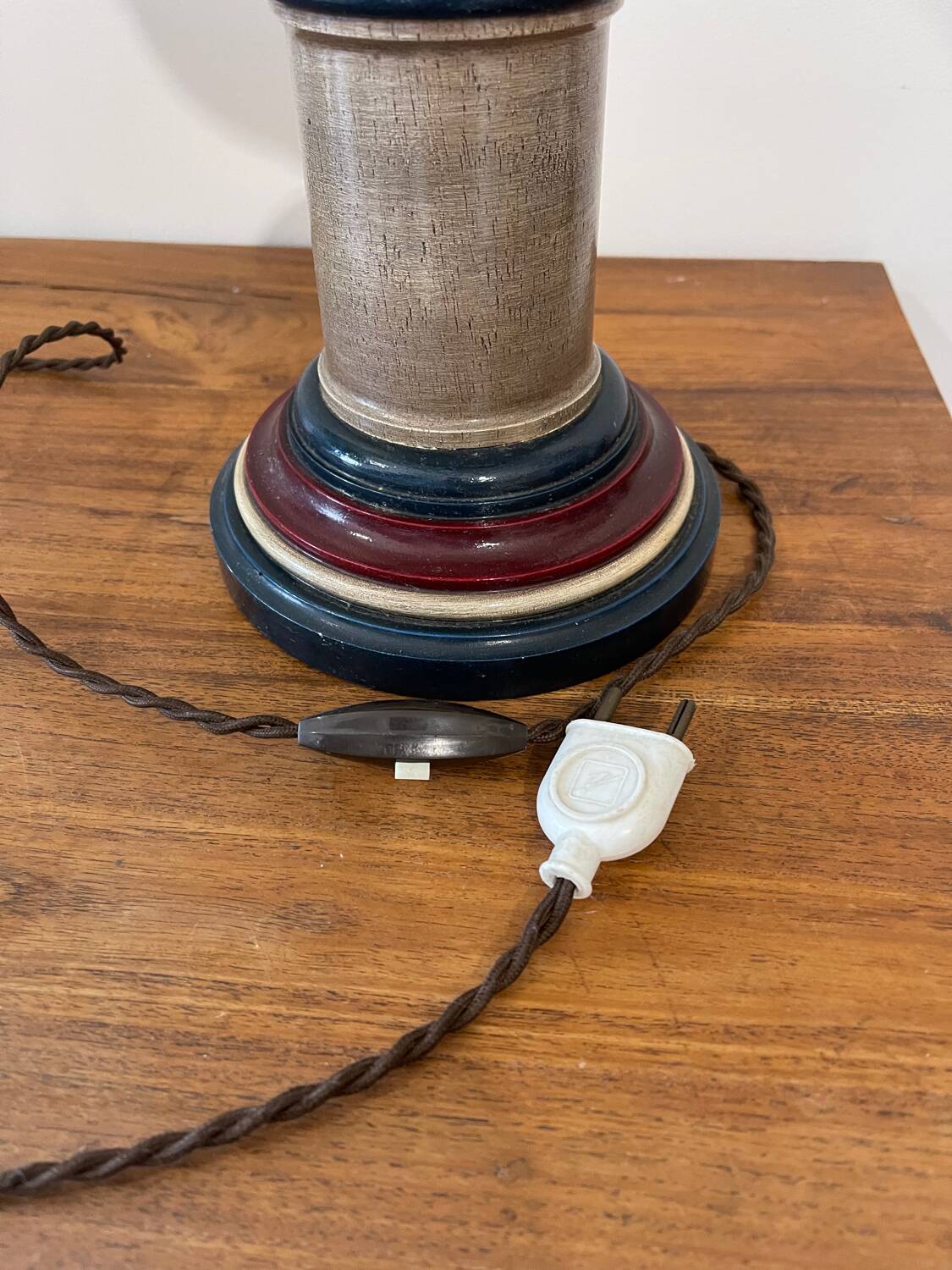 Large turned wooden lamp