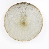 Applique Plafond Ronde J.T. Kalmar en Laiton et Verre Texturé, Moderne du Milieu du Siècle, Autriche, Années 1950